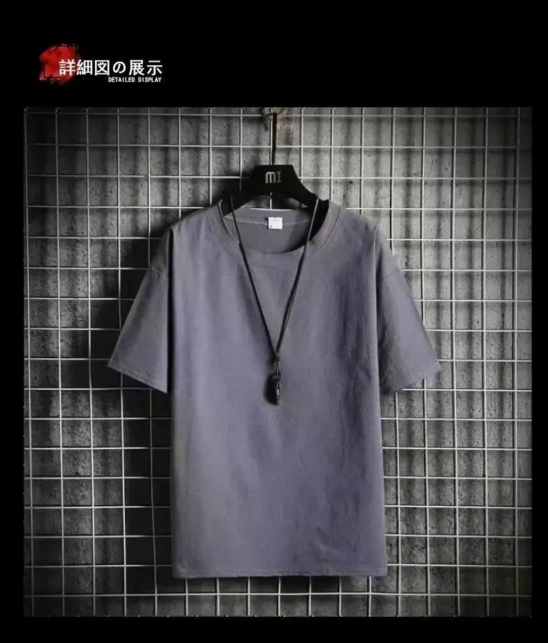 Men Linen Crew Neck T-Shirt Grey Short Sleeve — feature 7