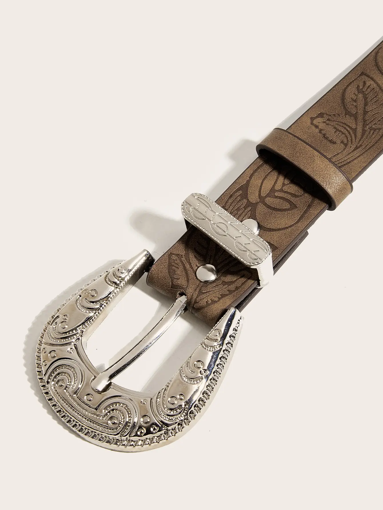 Brown Texture Belt with Buckle for Women Men - Image 5
