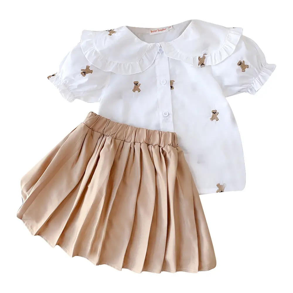 White Bear Embroidered Girl Suit Summer Korean Style - Image 3