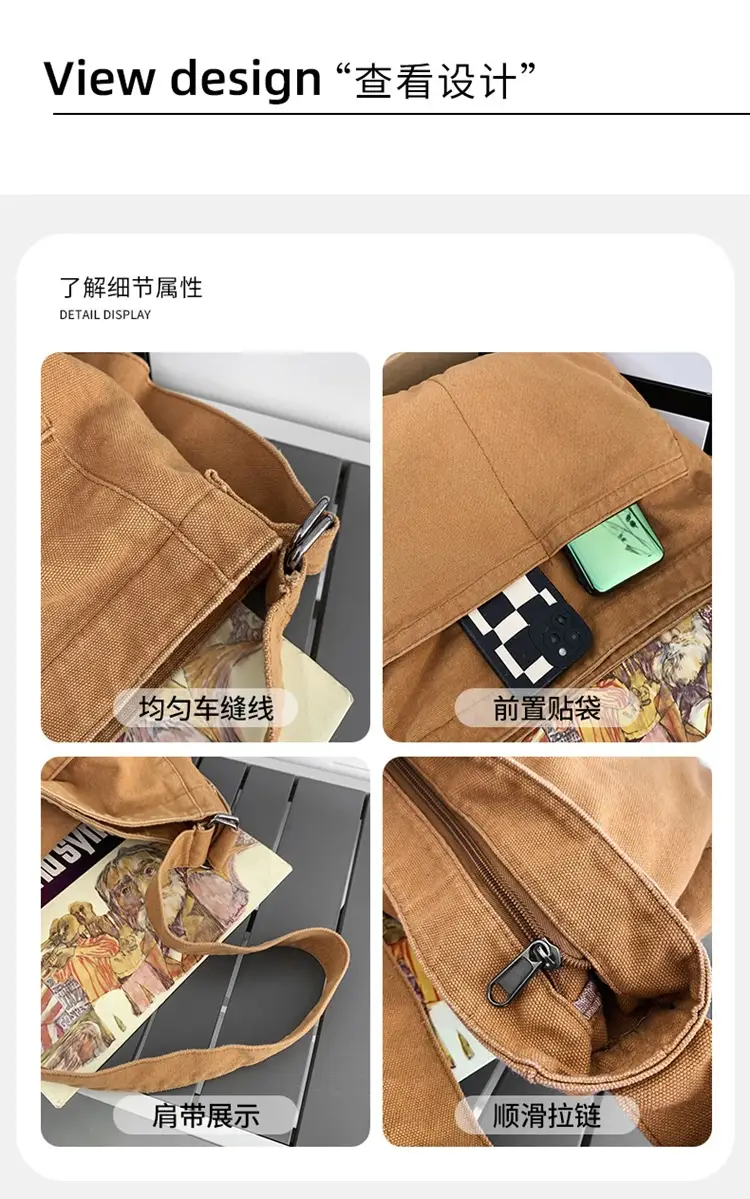 Large Canvas Bag for Men Women Retro Style Shoulder Crossbody — feature 3