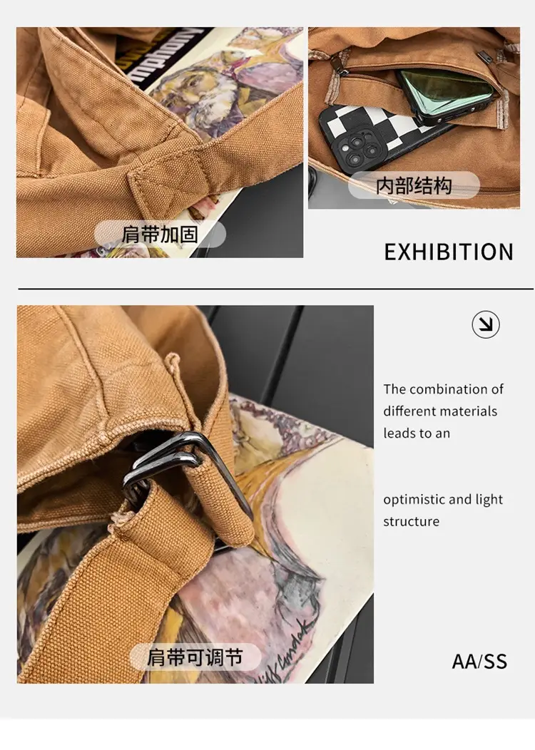 Large Canvas Bag for Men Women Retro Style Shoulder Crossbody — feature 4