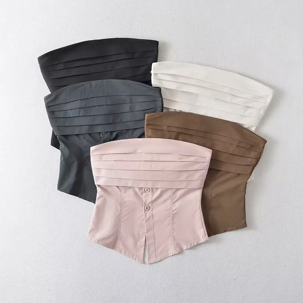 Women's Strapless Solid Color Waist Outer Short Top - Image 8