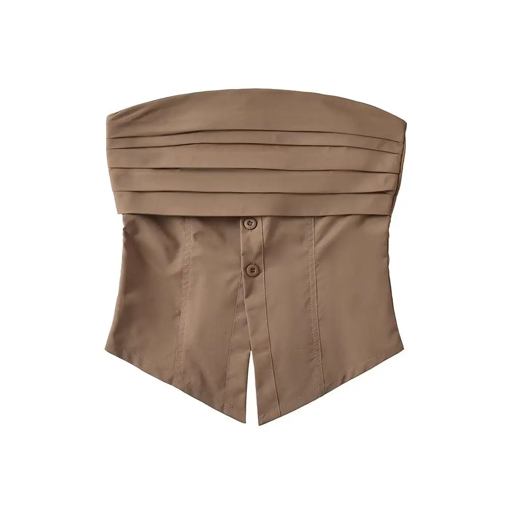Women's Strapless Solid Color Waist Outer Short Top - Image 5