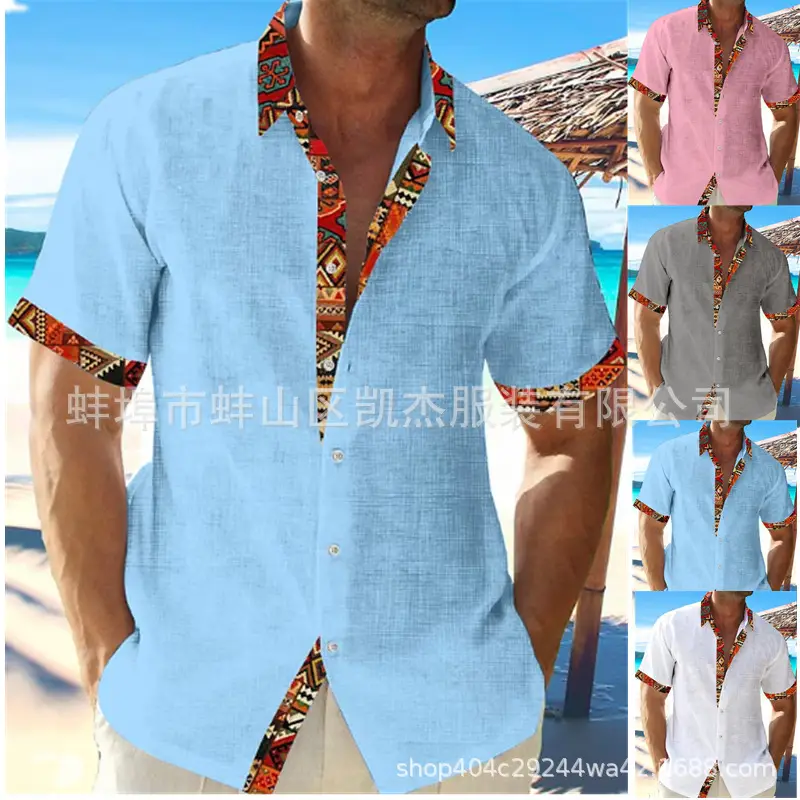 Men White Hawaiian Short Sleeve Cardigan Shirt with Colorful Embroidery - Image 5