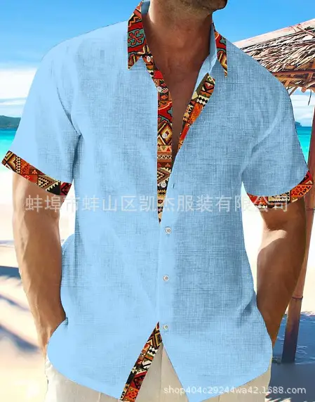 Men White Hawaiian Short Sleeve Cardigan Shirt with Colorful Embroidery - Image 4
