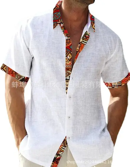 Men White Hawaiian Short Sleeve Cardigan Shirt with Colorful Embroidery - Image 6
