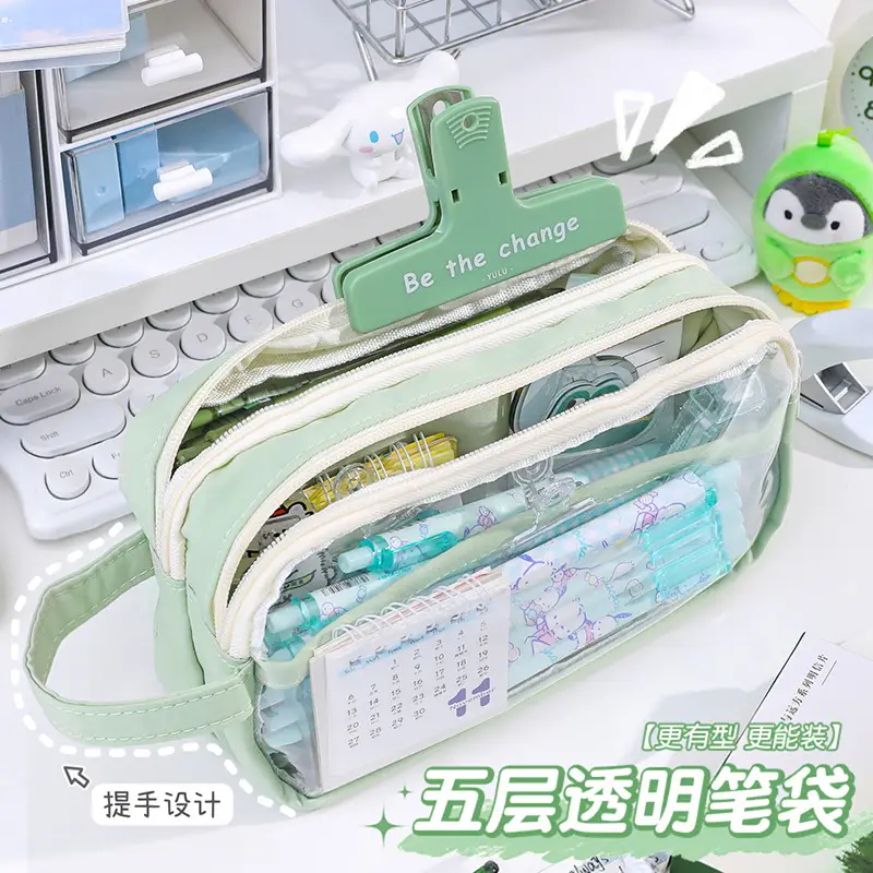 Three Layer Transparent Pencil Bag for Girls Junior High School - Image 5