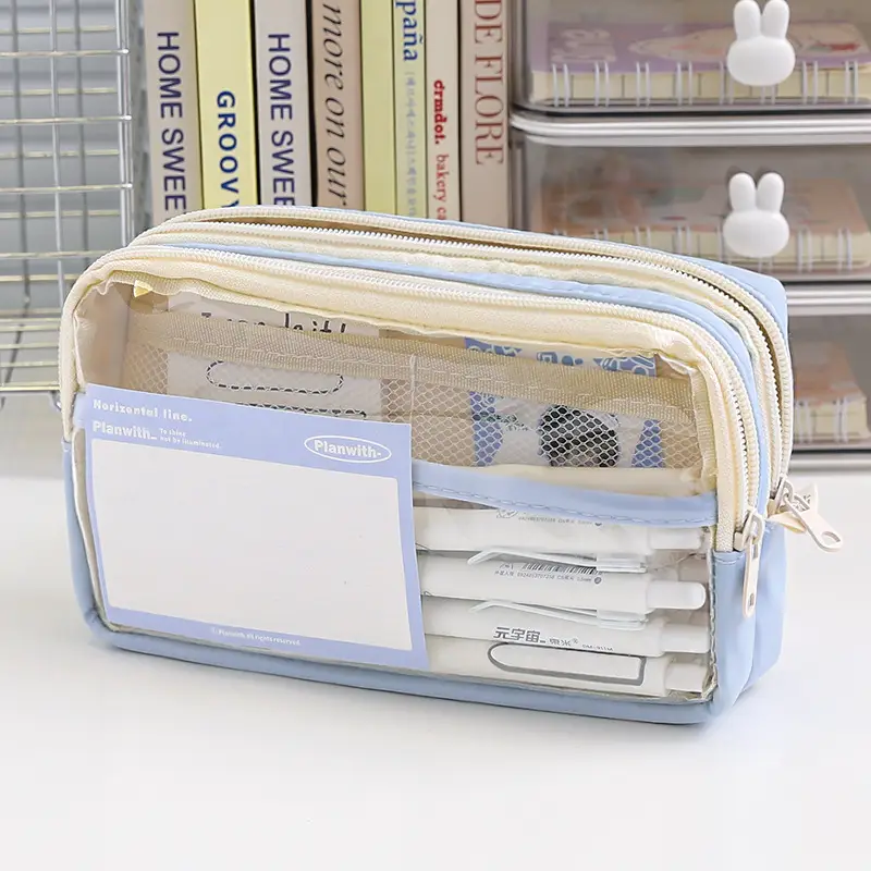 Three Layer Transparent Pencil Bag for Girls Junior High School - Image 2