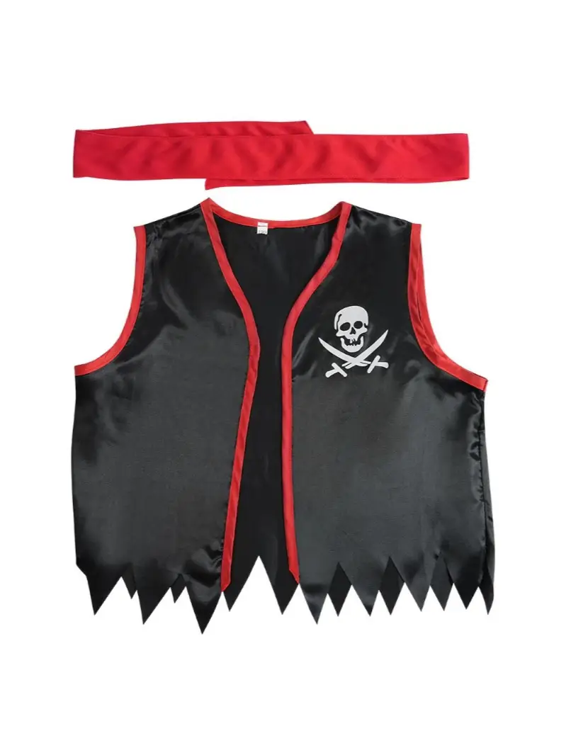 Sleeveless Pirate Vest Black Red Captain Jack Sparrow