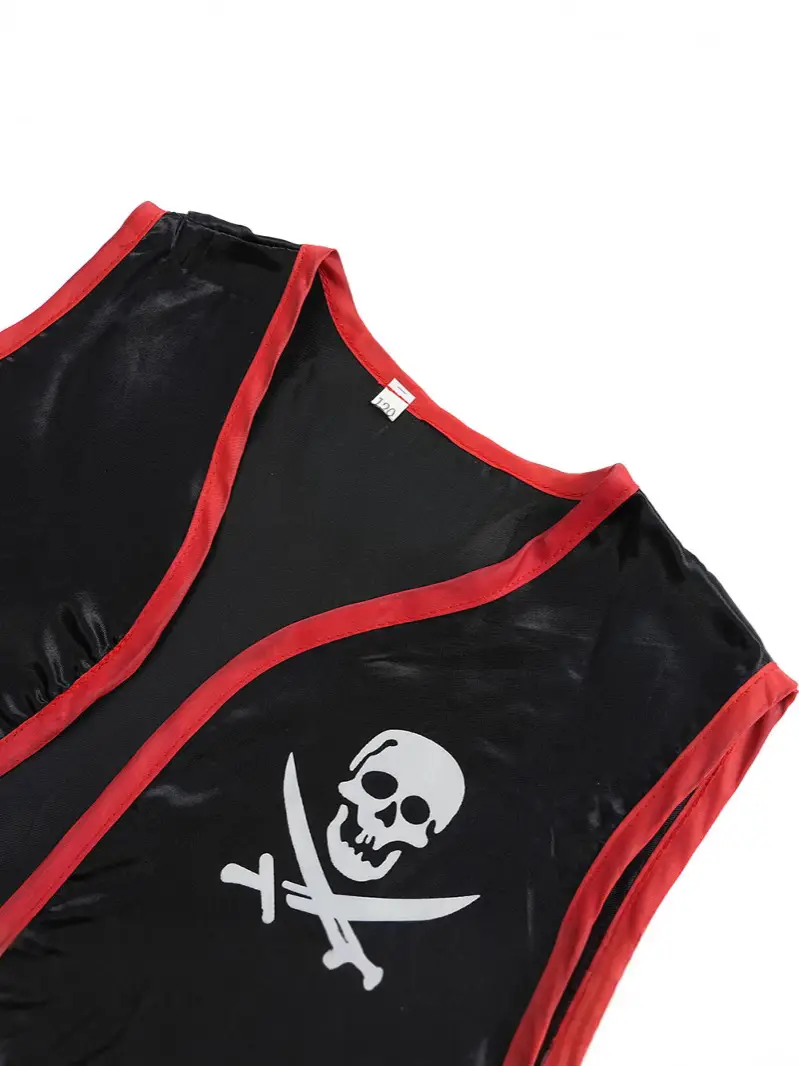 Sleeveless Pirate Vest Black Red Captain Jack Sparrow