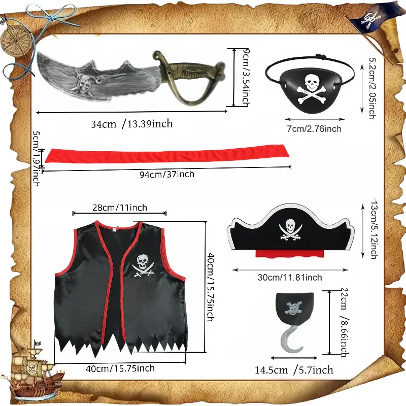 Sleeveless Pirate Vest Black Red Captain Jack Sparrow — feature 1