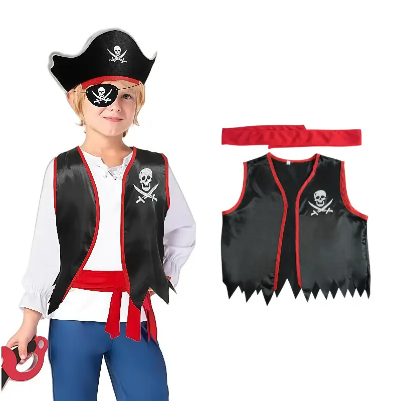 Sleeveless Pirate Vest Black Red Captain Jack Sparrow — feature 10