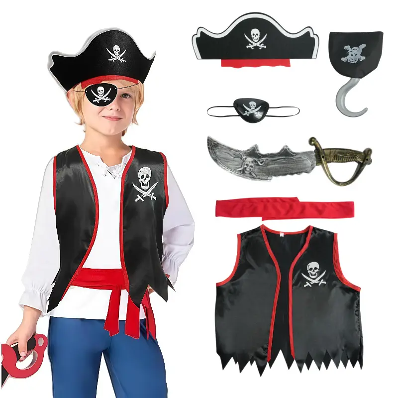 Sleeveless Pirate Vest Black Red Captain Jack Sparrow — feature 11