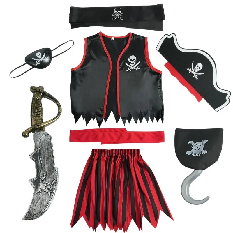 Sleeveless Pirate Vest Black Red Captain Jack Sparrow — feature 12