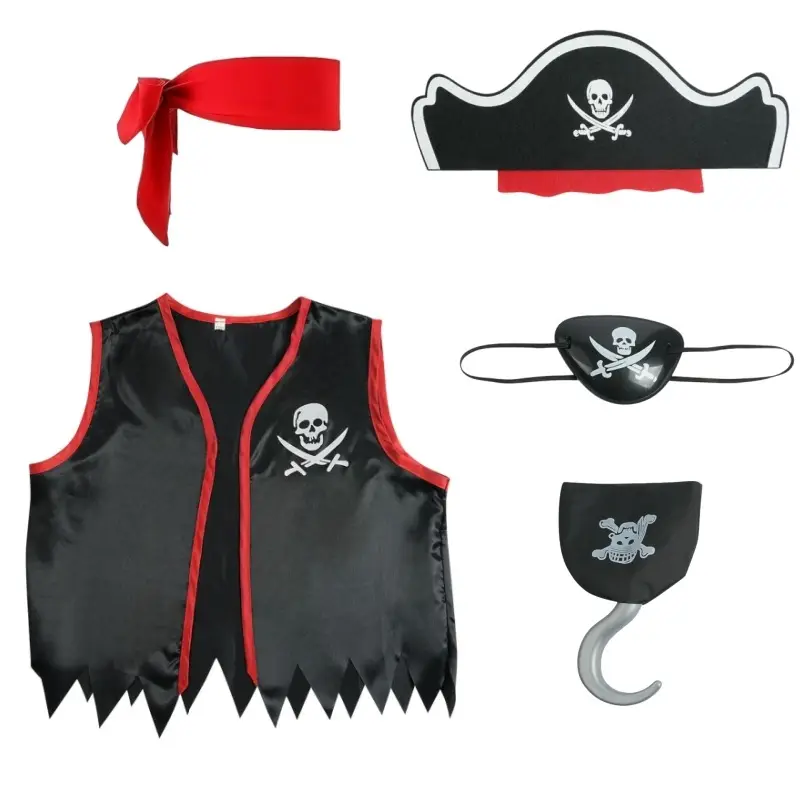 Sleeveless Pirate Vest Black Red Captain Jack Sparrow