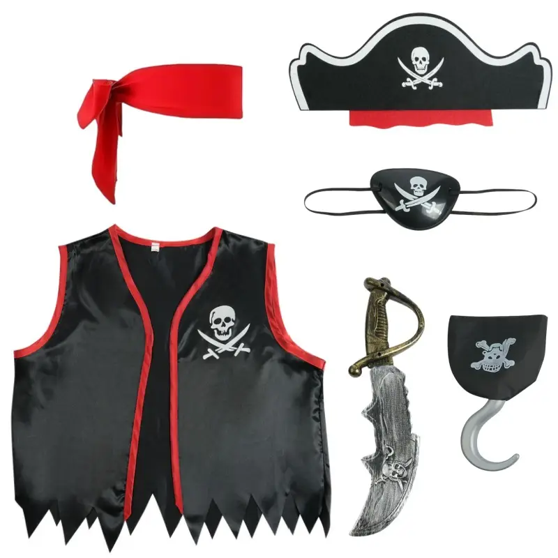 Sleeveless Pirate Vest Black Red Captain Jack Sparrow