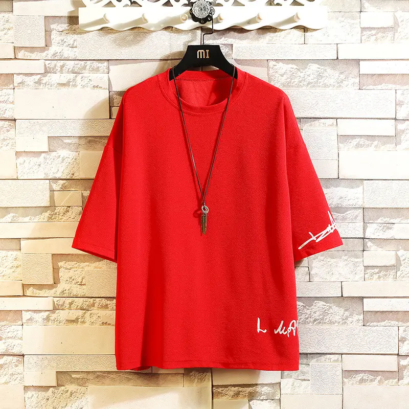 Men Red Round Neck T-Shirt Casual Wear - Image 7