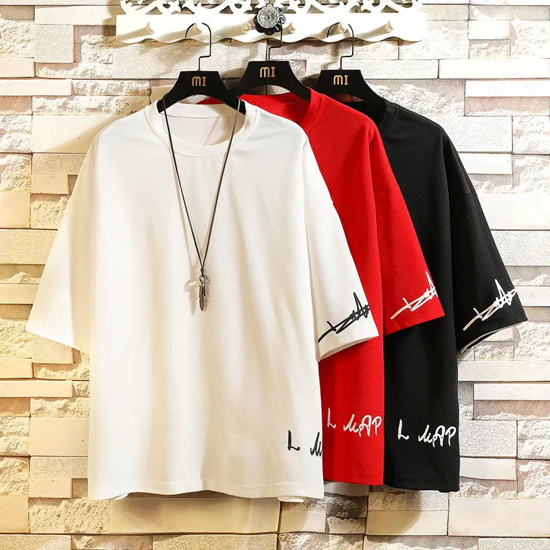 Men Red Round Neck T-Shirt Casual Wear - Image 9