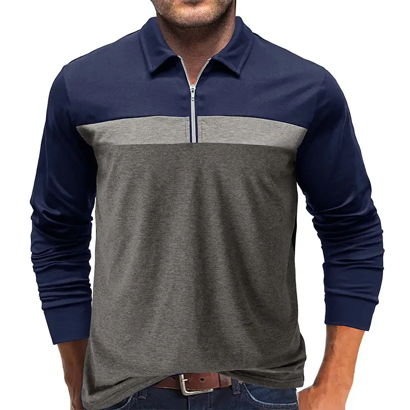 Polo Shirt Men Navy Red Long Sleeve 2023