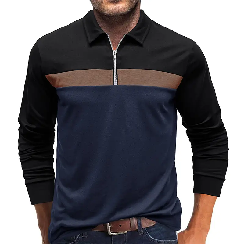 Polo Shirt Men Navy Red Long Sleeve 2023
