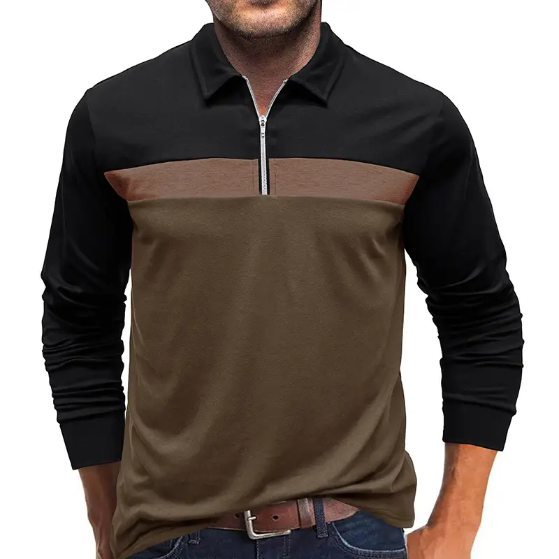 Polo Shirt Men Navy Red Long Sleeve 2023