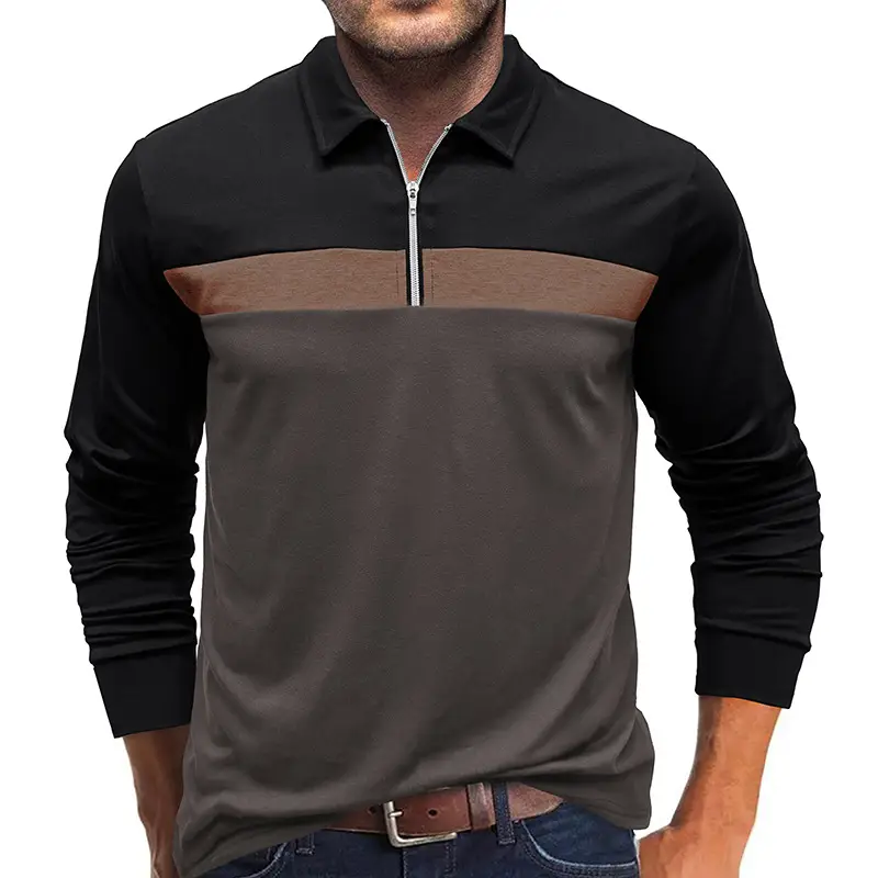 Polo Shirt Men Navy Red Long Sleeve 2023