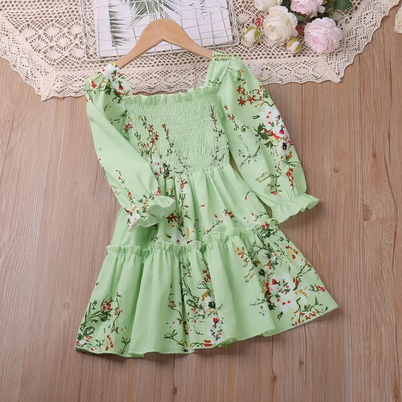 Green Floral Princess Skirt for Girls Autumn Wear - Image 5