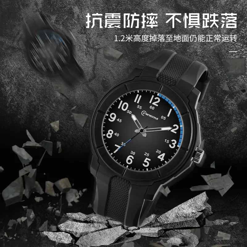 Men's Black Luminous Quartz Watch with Waterproof Design