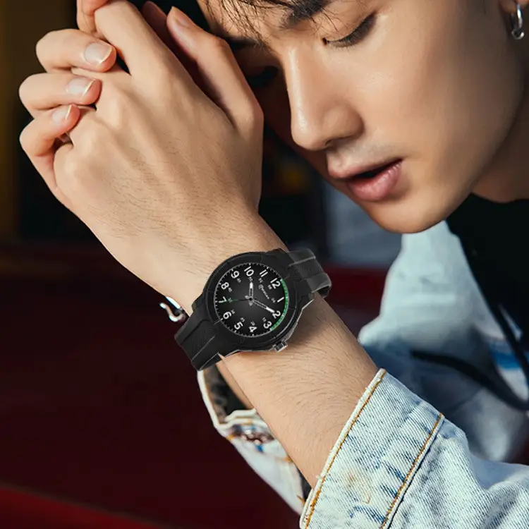 Men's Black Luminous Quartz Watch with Waterproof Design