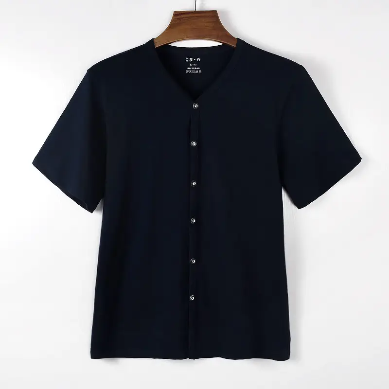 Men Pure Cotton Button T-Shirt Black Casual - Image 8