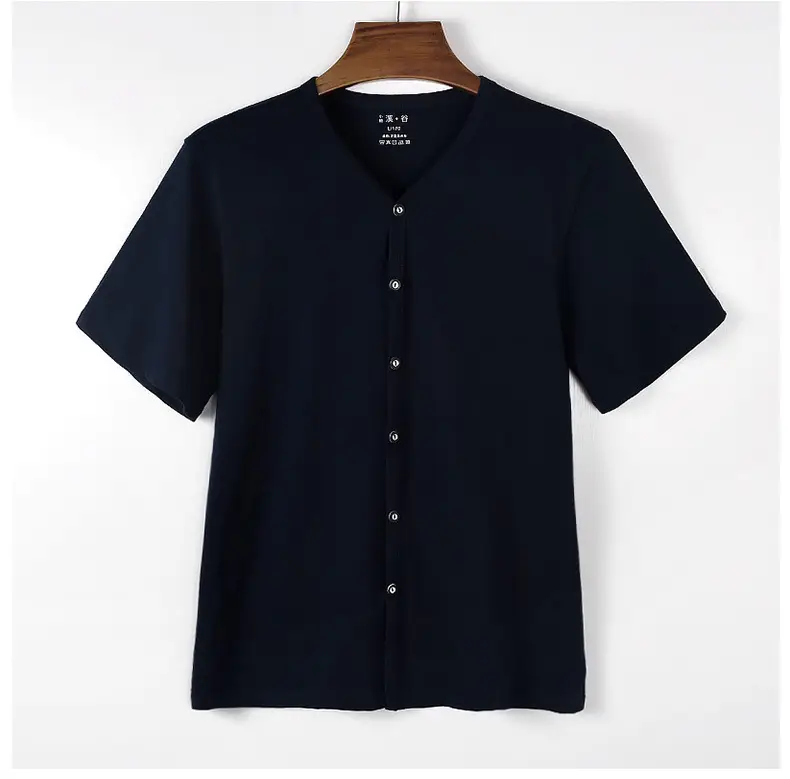 Men Pure Cotton Button T-Shirt Black Casual — feature 10