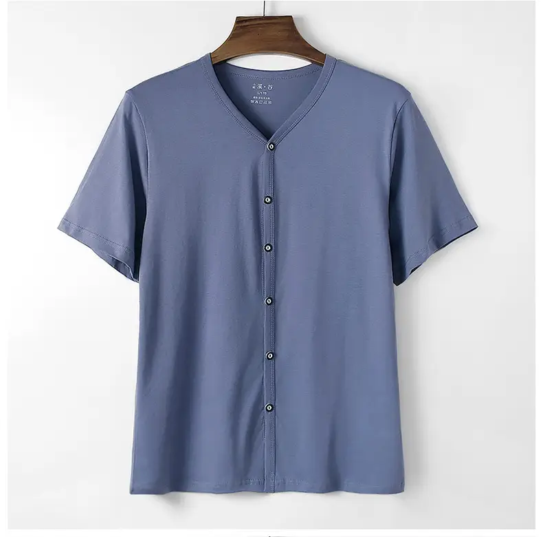 Men Pure Cotton Button T-Shirt Black Casual — feature 11