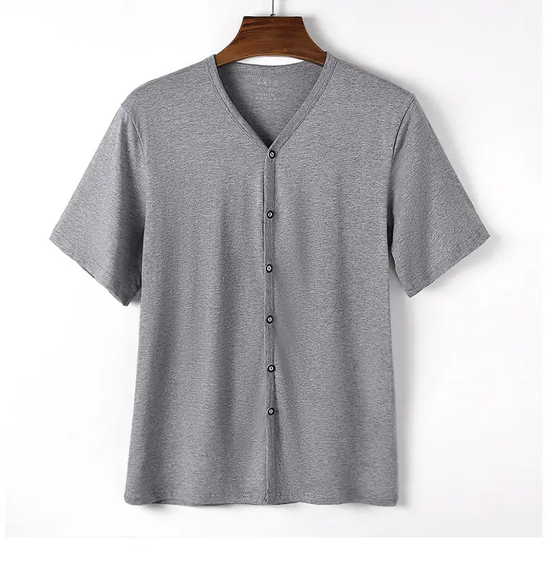 Men Pure Cotton Button T-Shirt Black Casual — feature 12