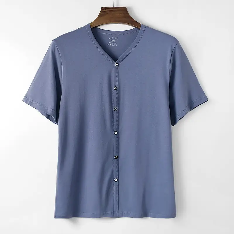 Men Pure Cotton Button T-Shirt Black Casual - Image 3