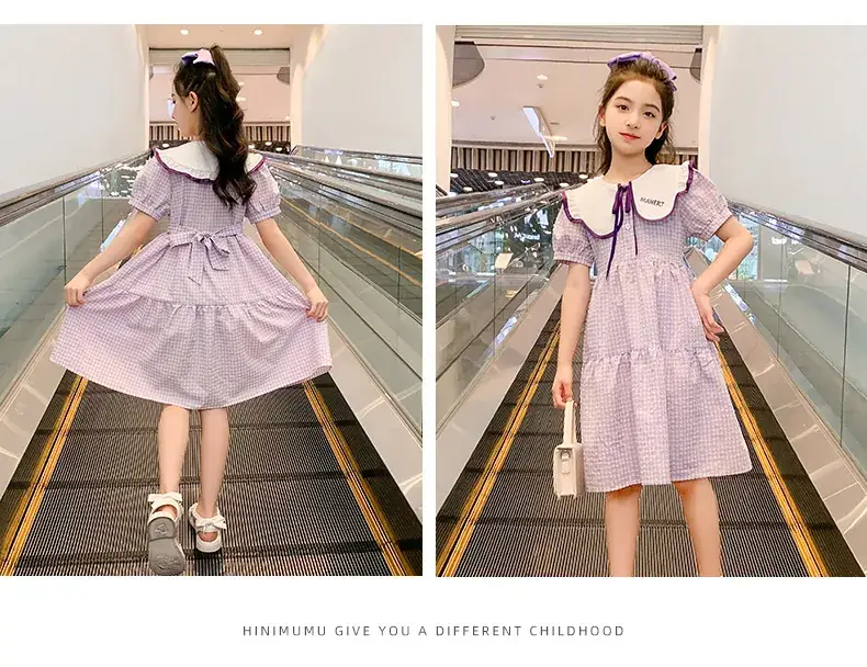 Girls Plaid Summer Dress with Lace Trim — feature 10