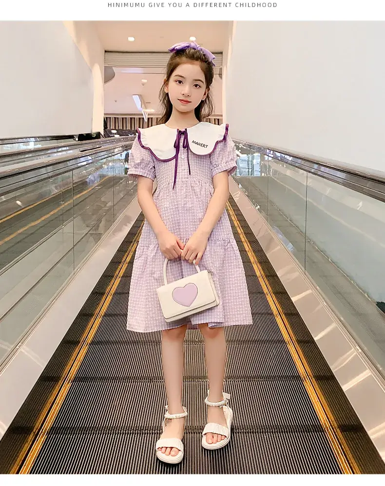 Girls Plaid Summer Dress with Lace Trim — feature 12