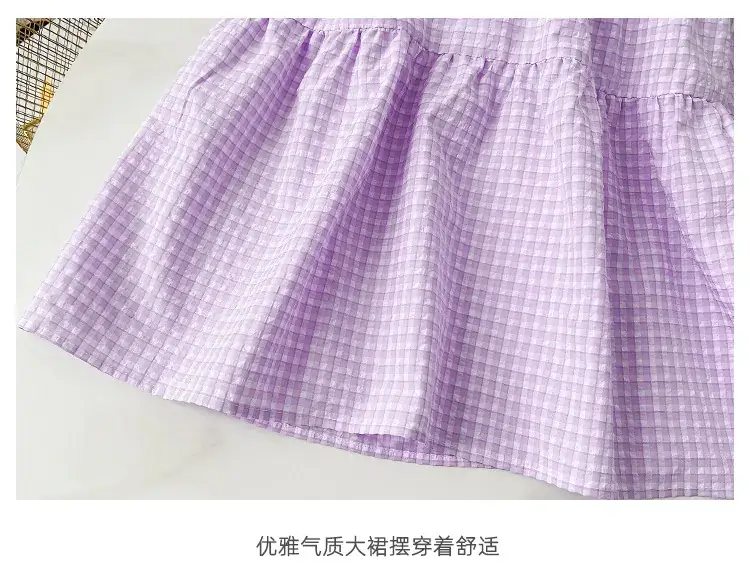 Girls Plaid Summer Dress with Lace Trim — feature 7