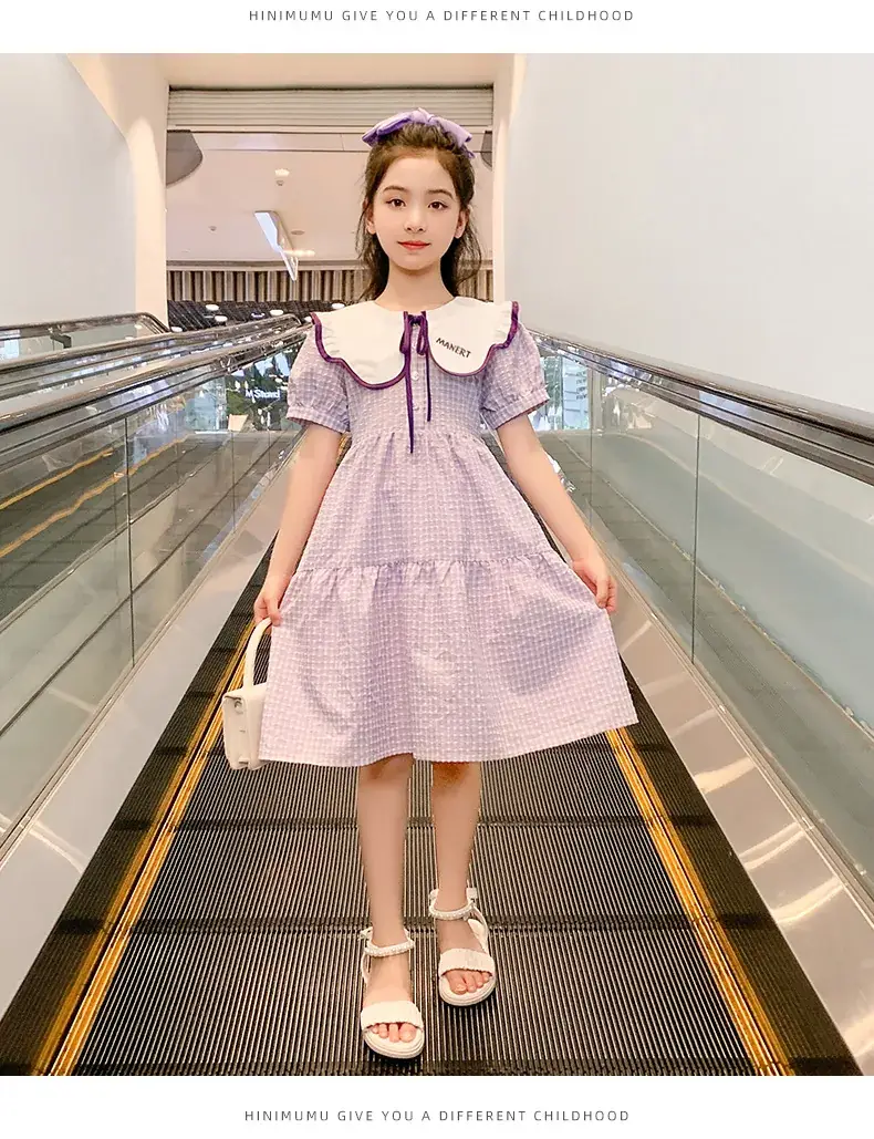 Girls Plaid Summer Dress with Lace Trim — feature 8