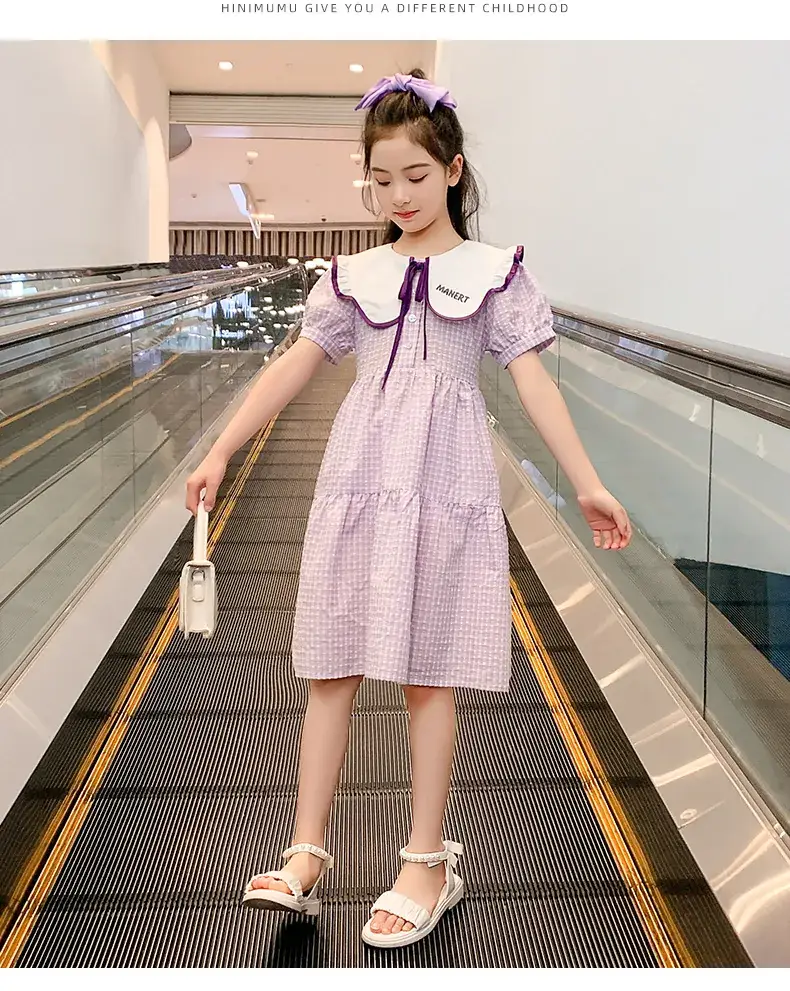 Girls Plaid Summer Dress with Lace Trim — feature 9