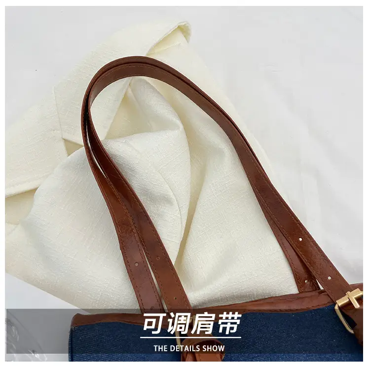 Blue Denim Bucket Bag for Women with Leather Strap — feature 4