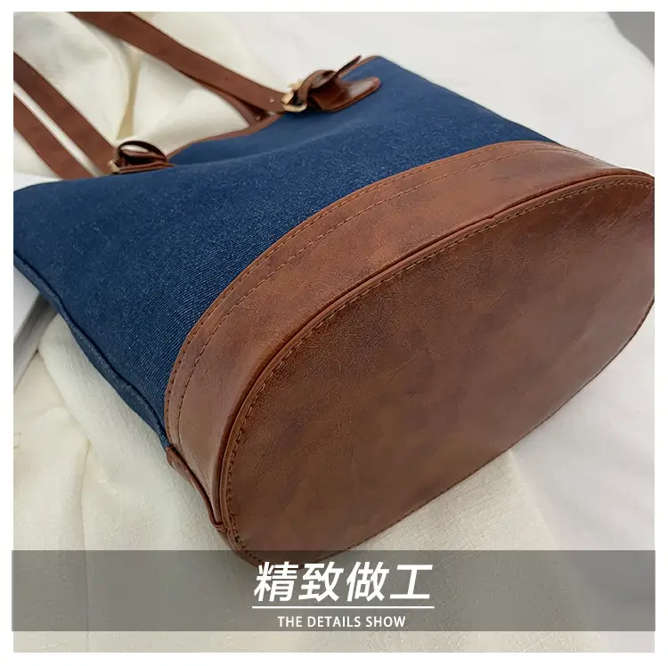 Blue Denim Bucket Bag for Women with Leather Strap — feature 5