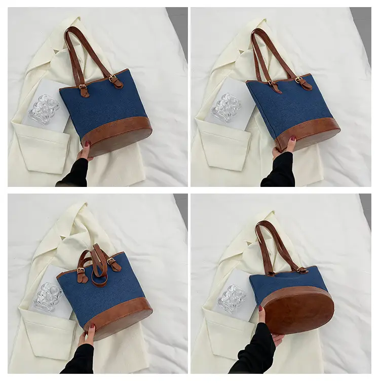 Blue Denim Bucket Bag for Women with Leather Strap — feature 7