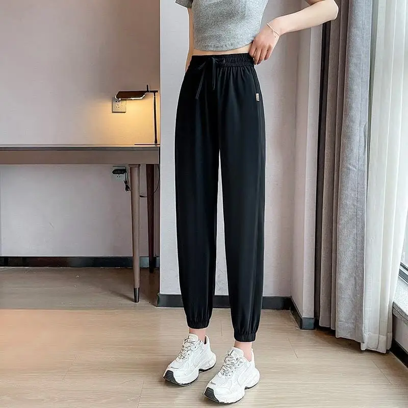 Ice Silk Women's Jogger Pants Thin High Waist Slimming - Image 5