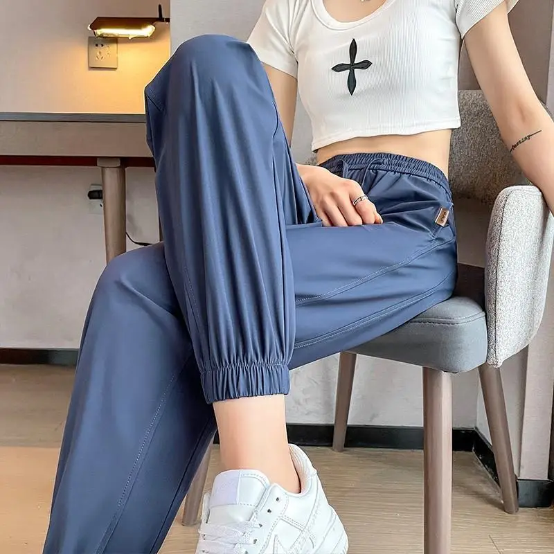 Ice Silk Women's Jogger Pants Thin High Waist Slimming - Image 6