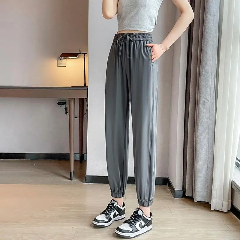 Ice Silk Women's Jogger Pants Thin High Waist Slimming - Image 7