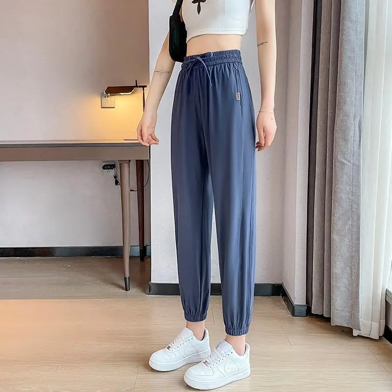 Ice Silk Women's Jogger Pants Thin High Waist Slimming - Image 9
