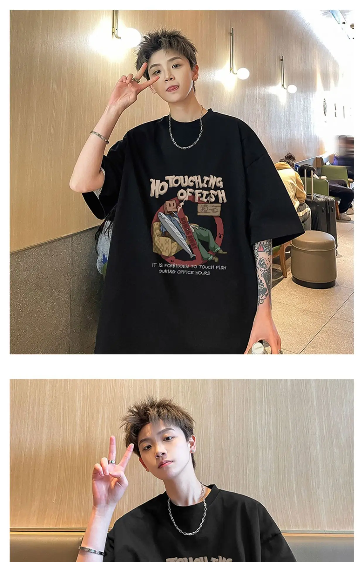 Men Black Graphic T-Shirt Loose Fit Summer Wear — feature 3