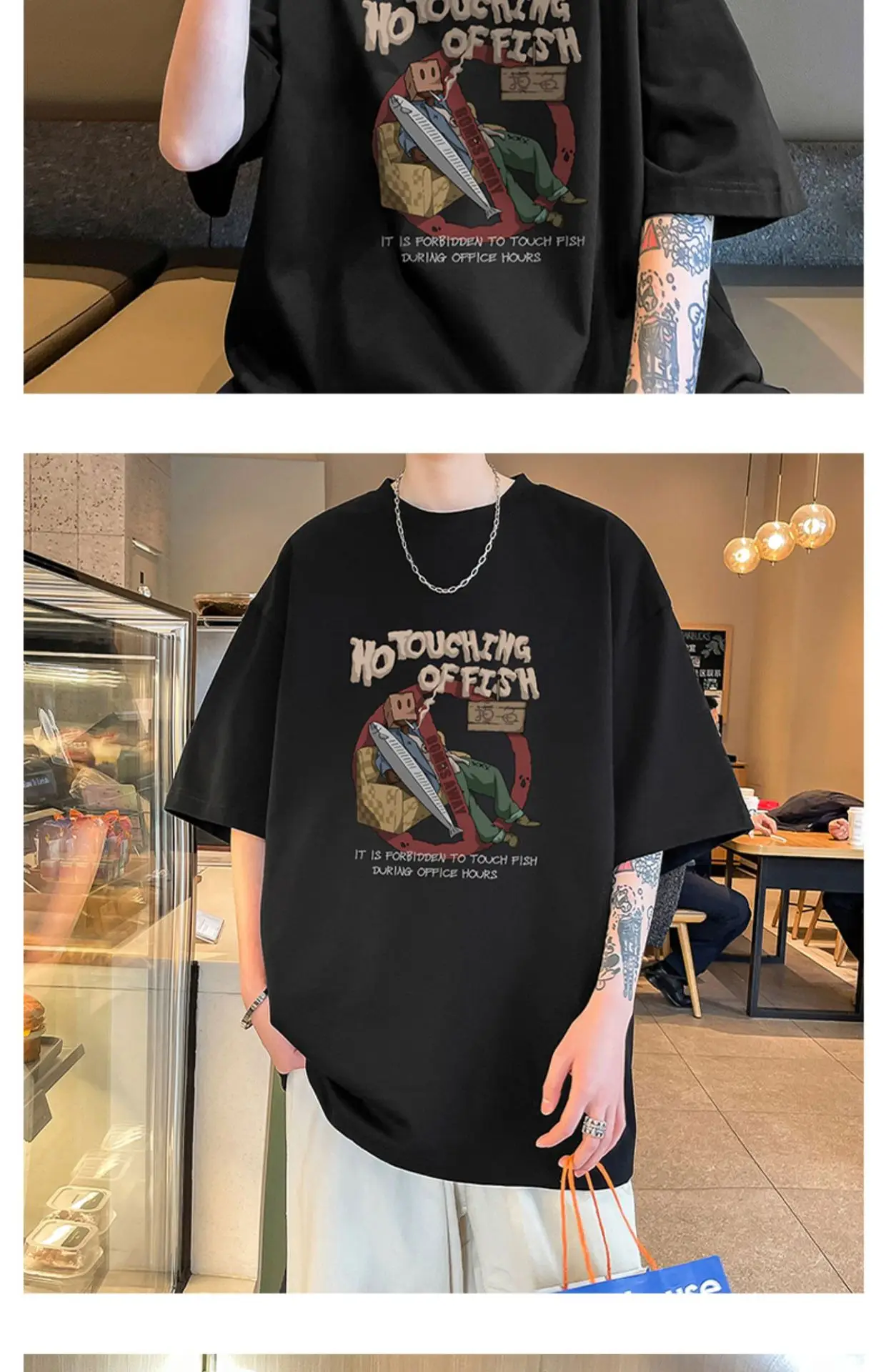 Men Black Graphic T-Shirt Loose Fit Summer Wear — feature 4