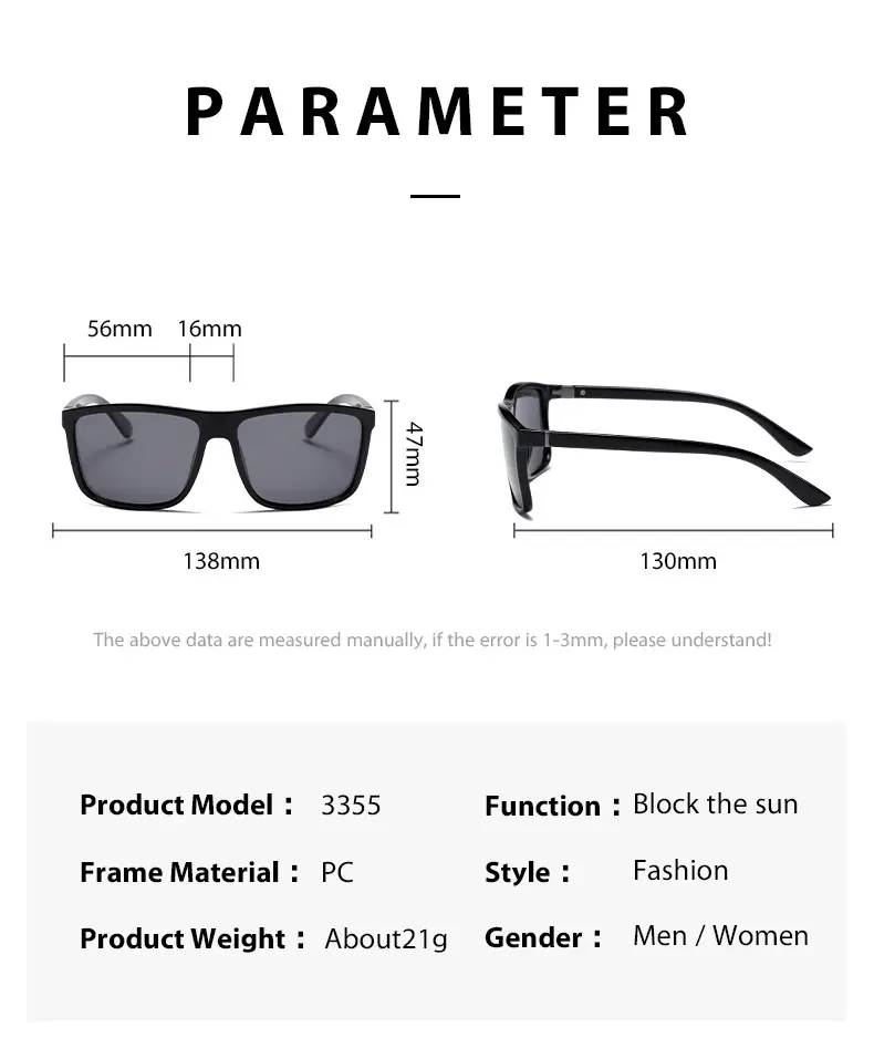 3355 Polarized Box Sunglasses Men Women UV Protection — feature 8
