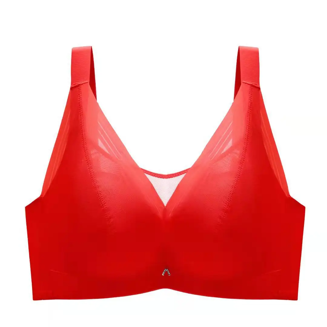 Anti-sagging Steel Ring Smoothed Surface Seamless Latex Underwear Women's Thin Large Chest Shrunken Large Size Chubby Women's Bra